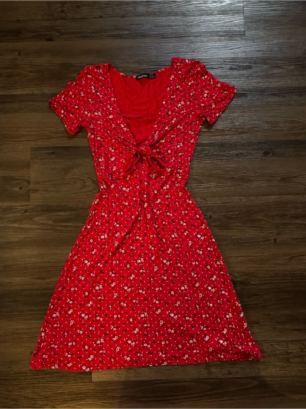 Short sleeve red floral print sundress
